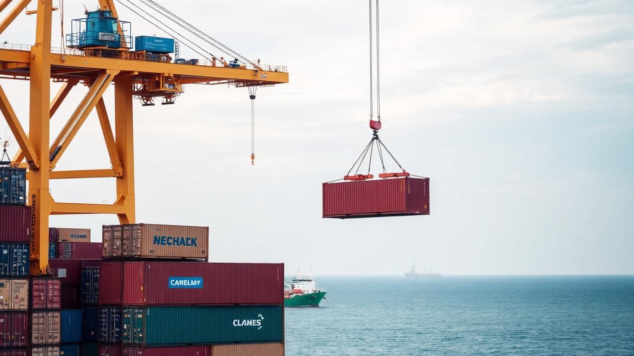 Containers being transshipped through a North American port en route from Asia to Africa