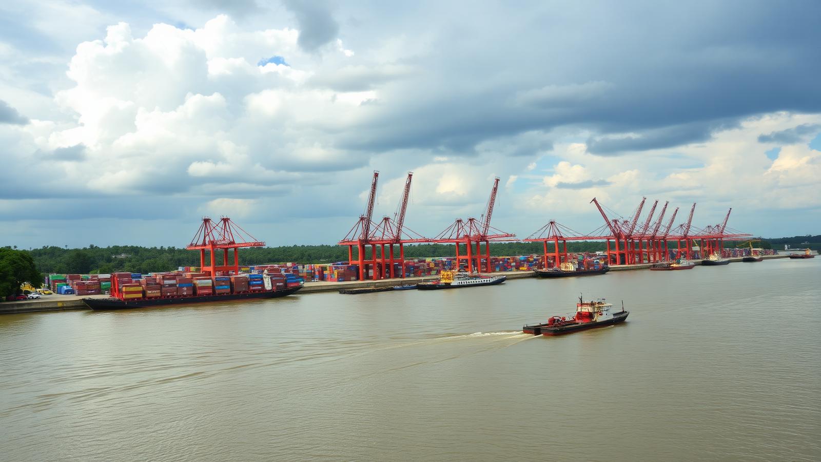 Stacked containers at the river port of Matadi in the DRC