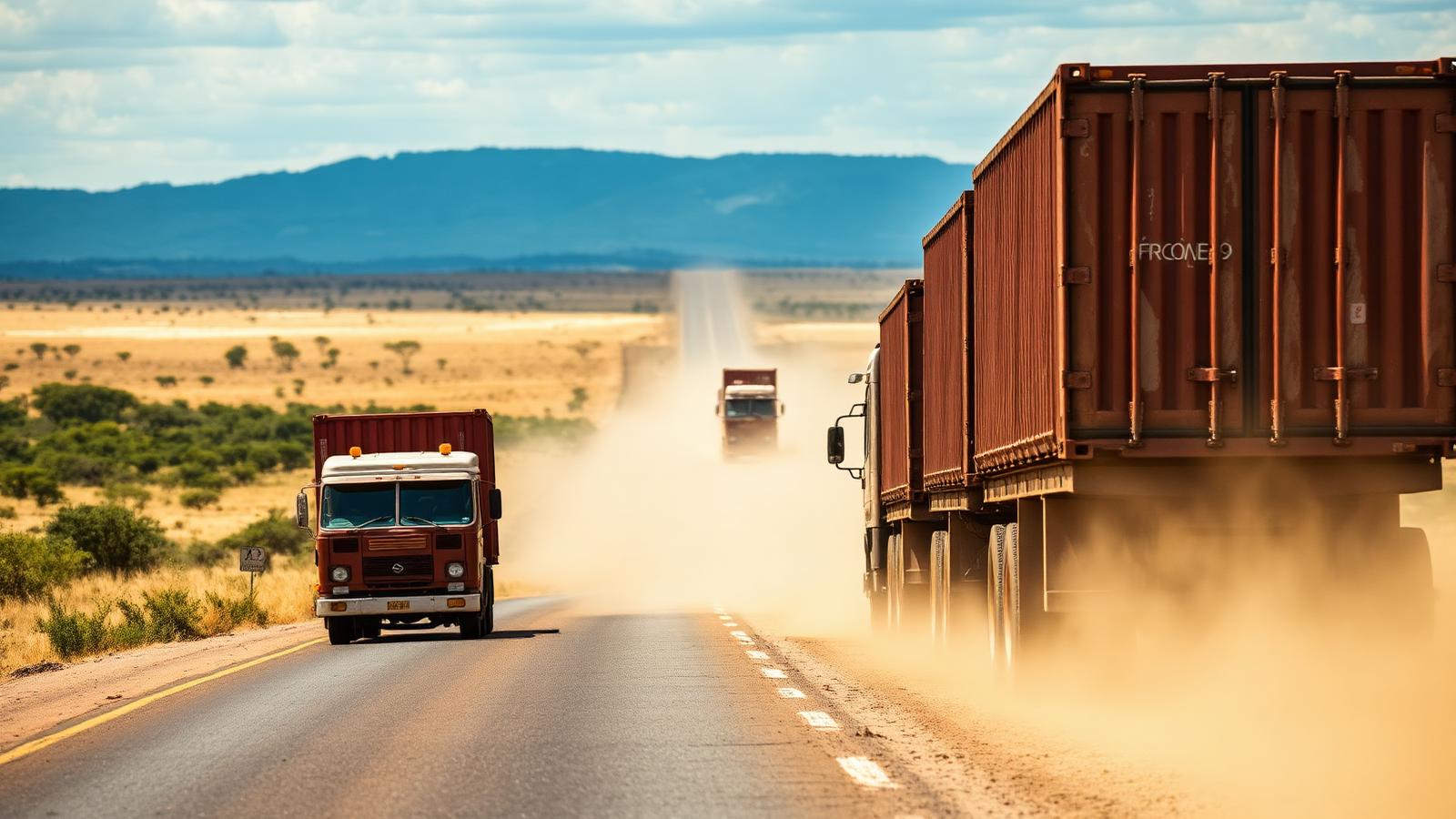 Freight trucks on the overland corridor to Ouagadougou, Burkina Faso