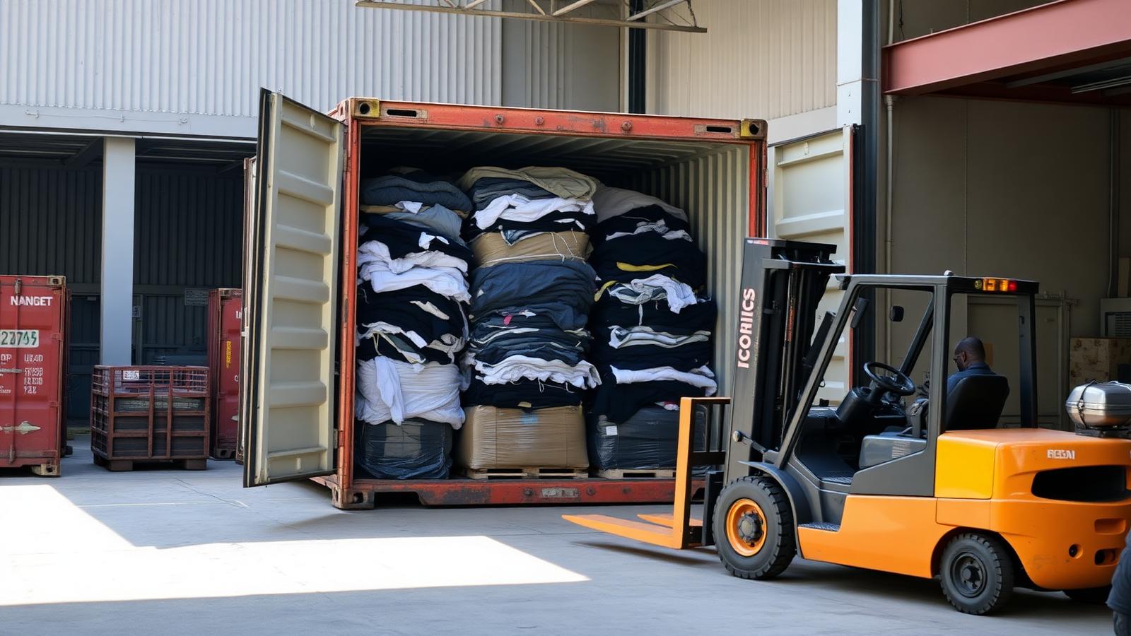 Sorted used shoes and bags ready for container export