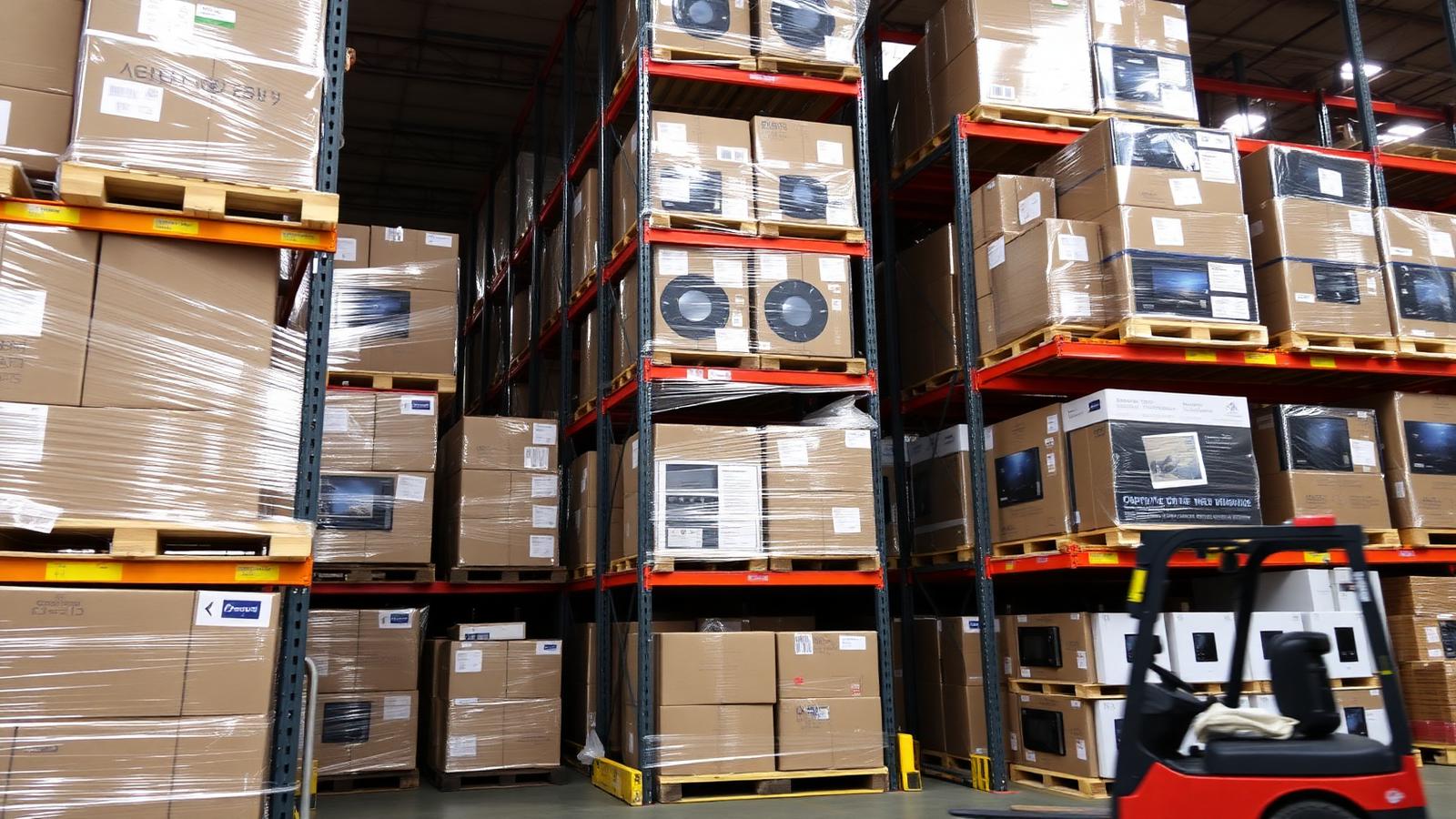 Pallets of wholesale goods ready to be loaded into an ocean container