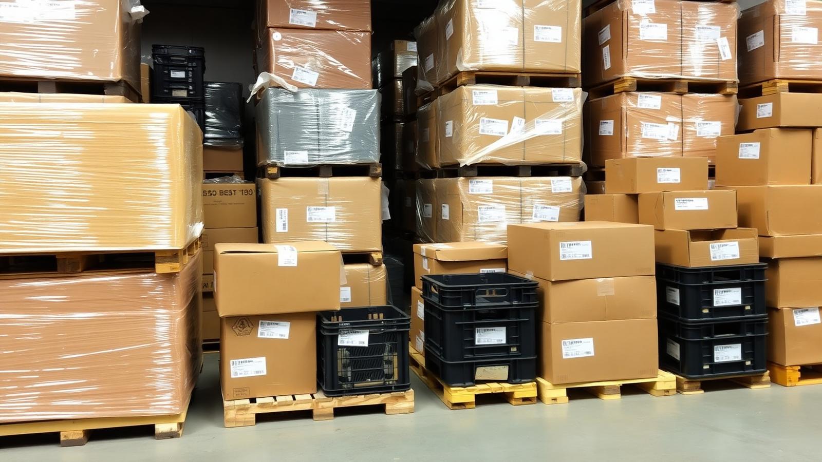 Stacked parcels and boxes ready for consolidation ocean shipping to Africa