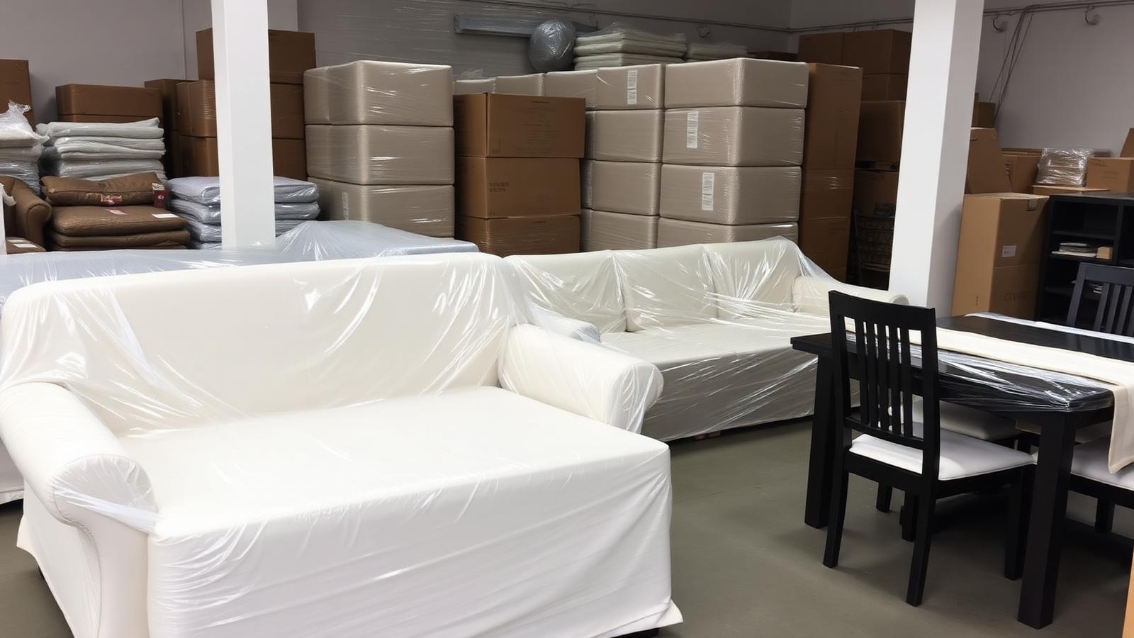 Wrapped and protected furniture ready to be loaded into an ocean container bound for Africa