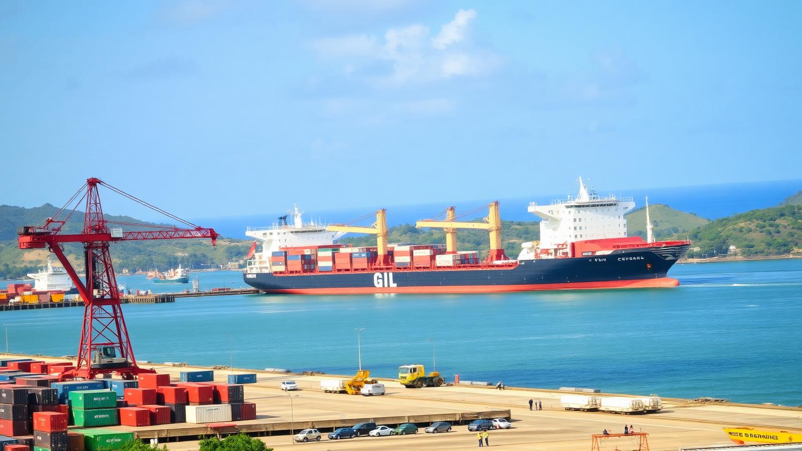 Shipping container on a dock bound for Conakry, Guinea