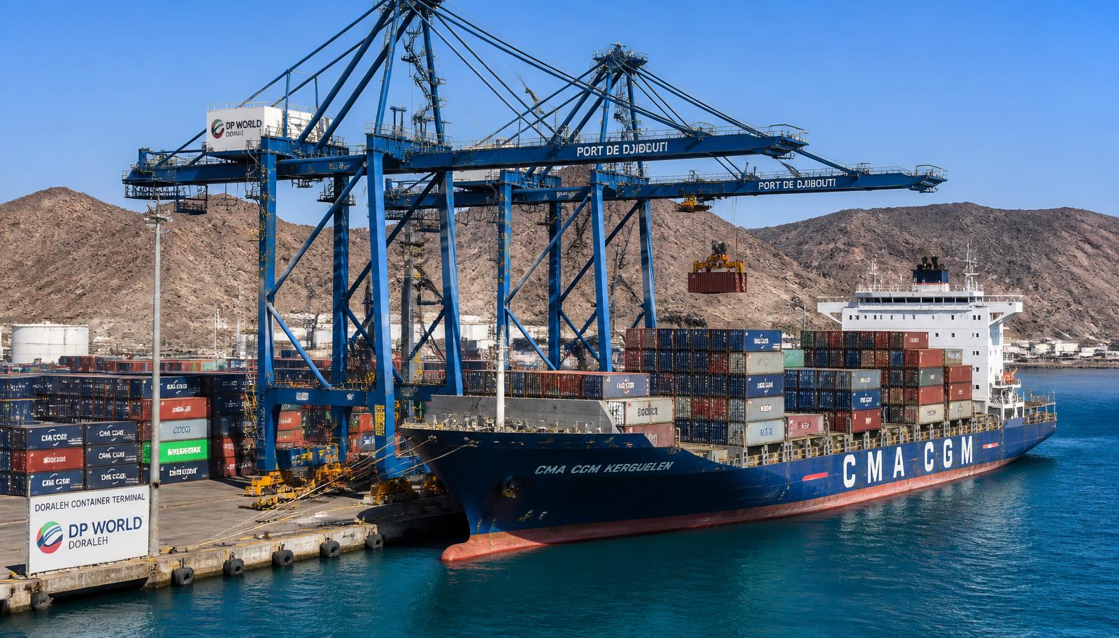 Ocean shipping container departing Montreal for the Port of Djibouti