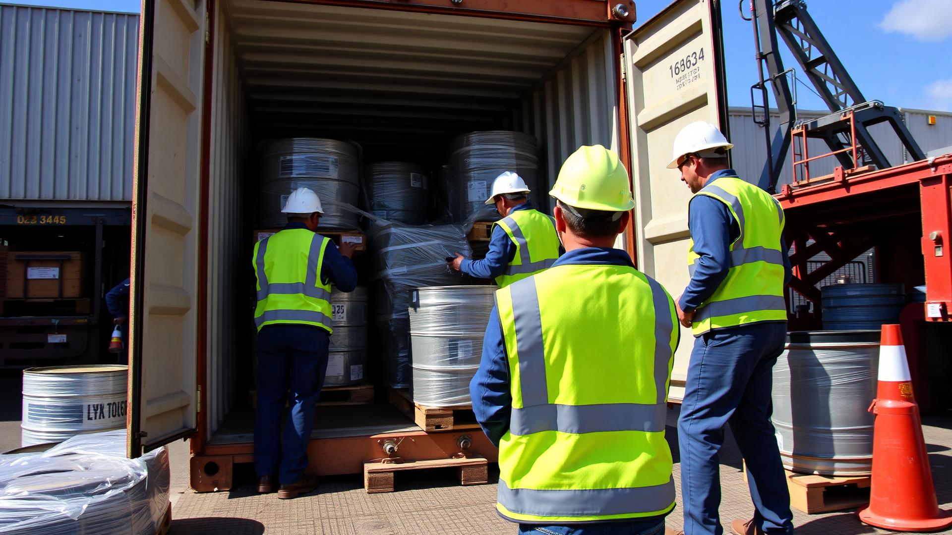 Loading pallets and barrels into a 40-foot container in Montreal