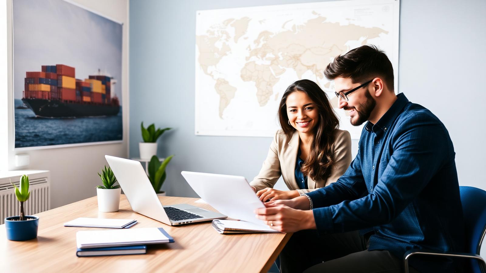 Entrepreneurs planning an import-export business in a Montreal office