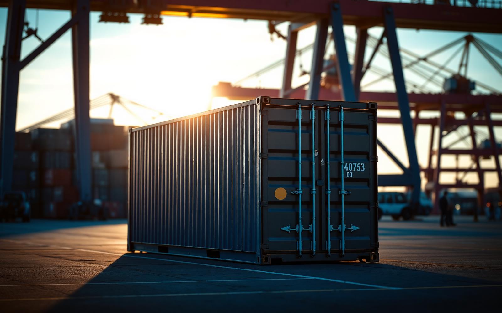 Large 40-foot shipping containers stacked at a port in Montreal, ready for international transport by VELOX Logistics.