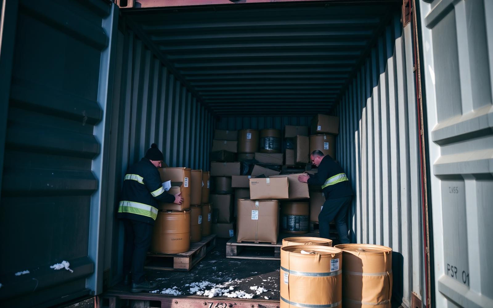 Boxes prepared at the Montreal warehouse before a sailing to Dakar