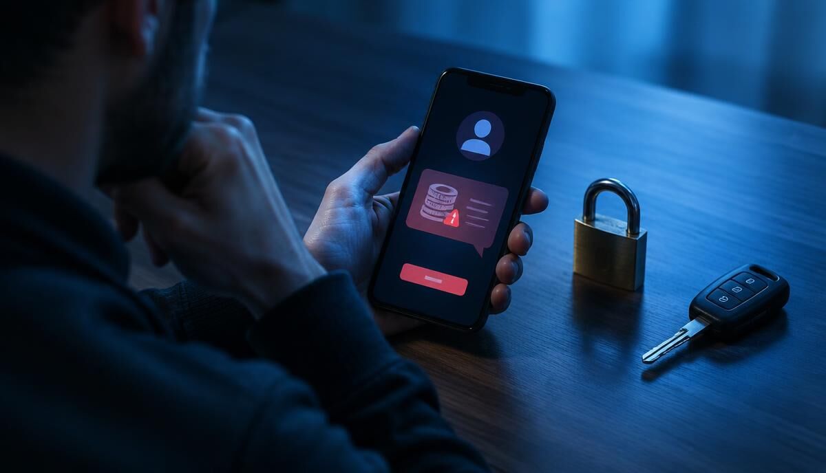 Cautious buyer looking at a suspicious payment request on a phone