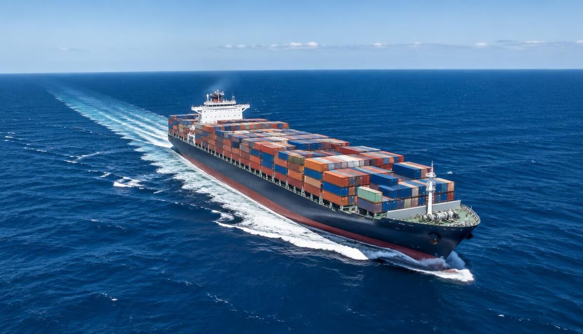 Container ship crossing the Atlantic Ocean